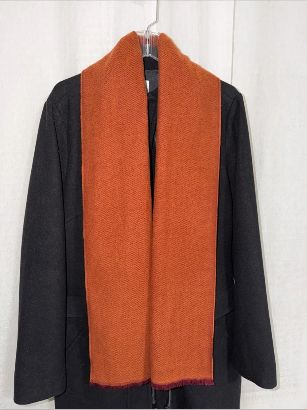 STUDIO HOP herringbone rust burnt orange cashmere blend fringe scarf